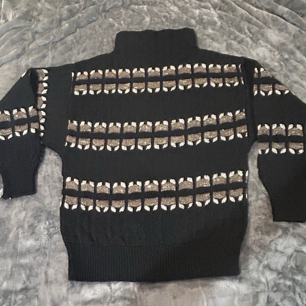 Gabriella‎ Frattini Italy Knit Sweater Mock Neck Black Brown Cream M Vintage